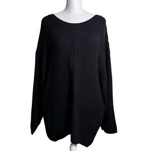 NWT Simple Suzanne Betro Black Ribbed Knit Diagonal Seam Sweater‎ Plus 1X 2X